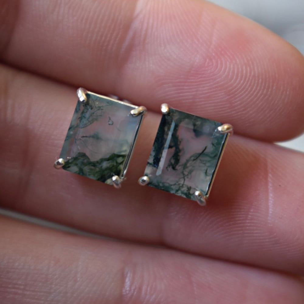 The Audie - Natural Moss Agate Stud Earrings Earrings Handmade JSL Made in USA