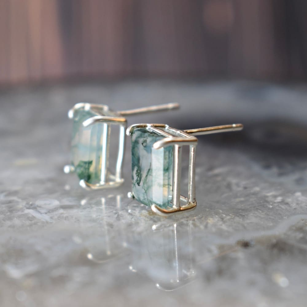 The Audie - Natural Moss Agate Stud Earrings Earrings Handmade JSL Made in USA