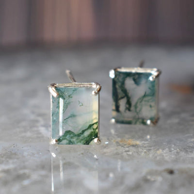 The Audie - Natural Moss Agate Stud Earrings Earrings Handmade JSL Made in USA