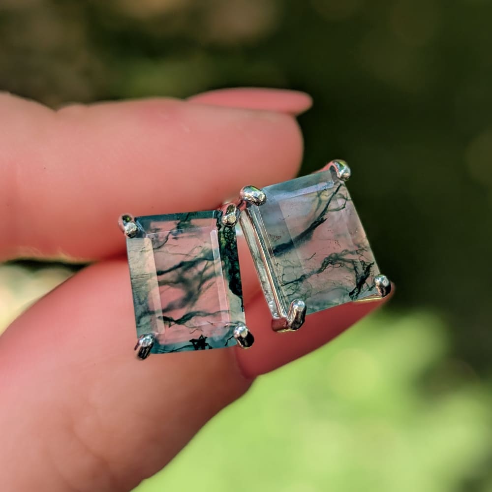 The Audie - Natural Moss Agate Stud Earrings Earrings Handmade Handcrafted