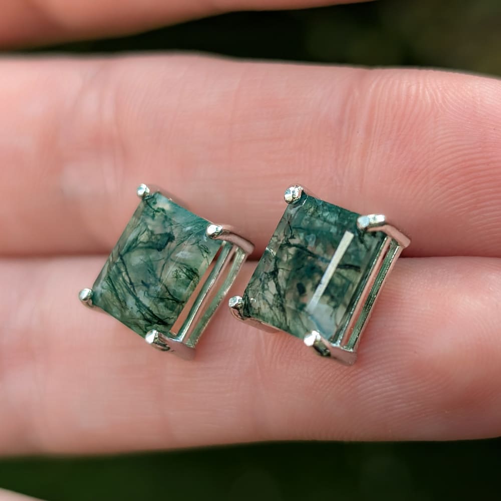 The Audie - Natural Moss Agate Stud Earrings Earrings Handmade Handcrafted