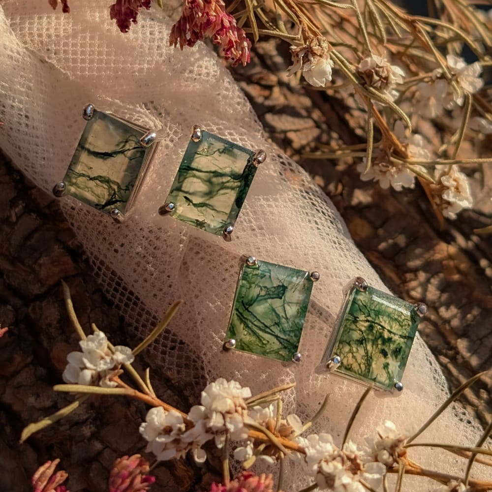 The Audie - Natural Moss Agate Stud Earrings Earrings Handmade Handcrafted