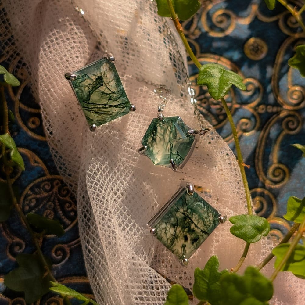 The Audie - Natural Moss Agate Stud Earrings Earrings Handmade Handcrafted