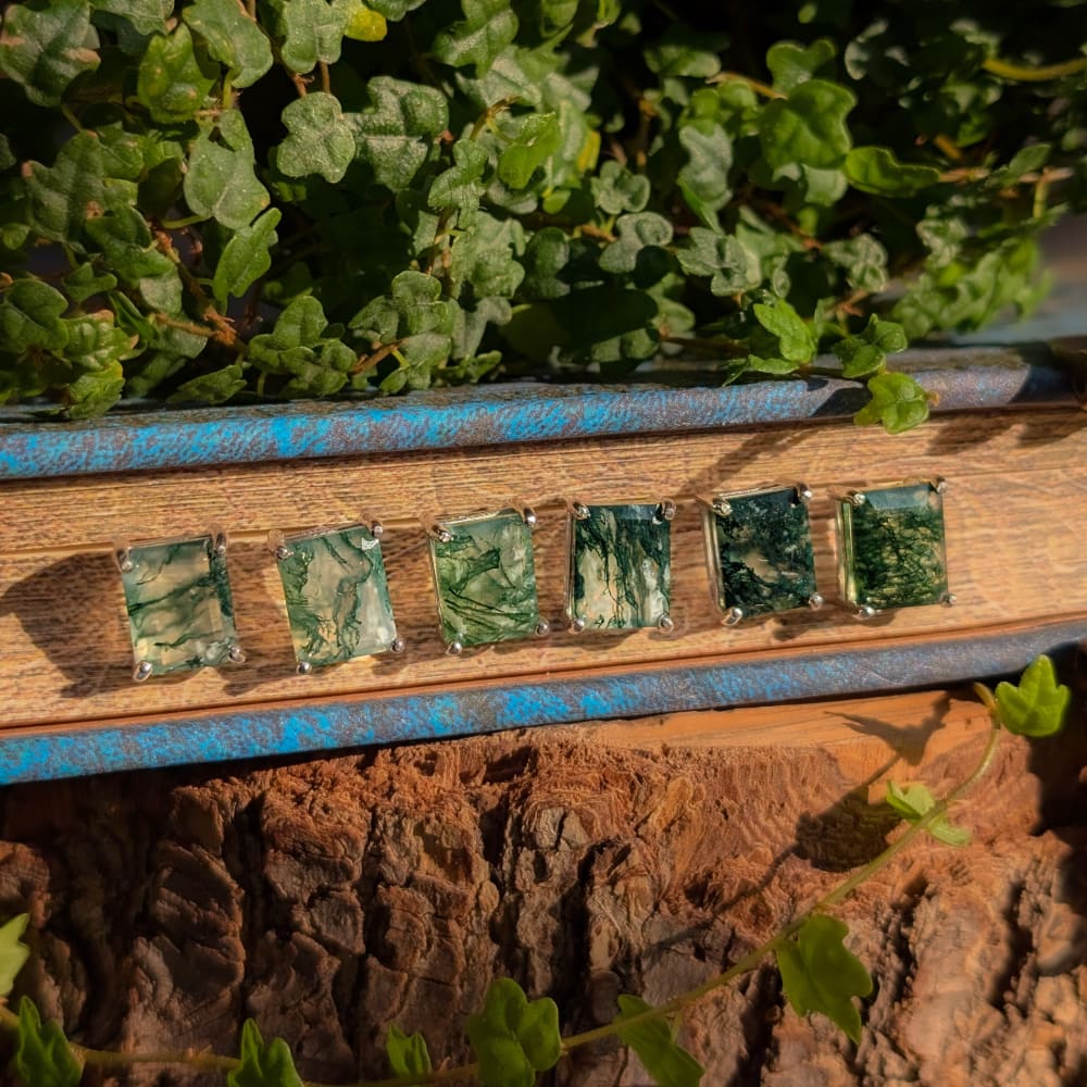 The Audie - Natural Moss Agate Stud Earrings Earrings Handmade Handcrafted