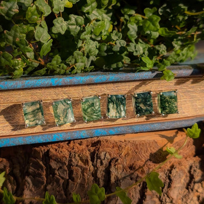 The Audie - Natural Moss Agate Stud Earrings Earrings Handmade Handcrafted