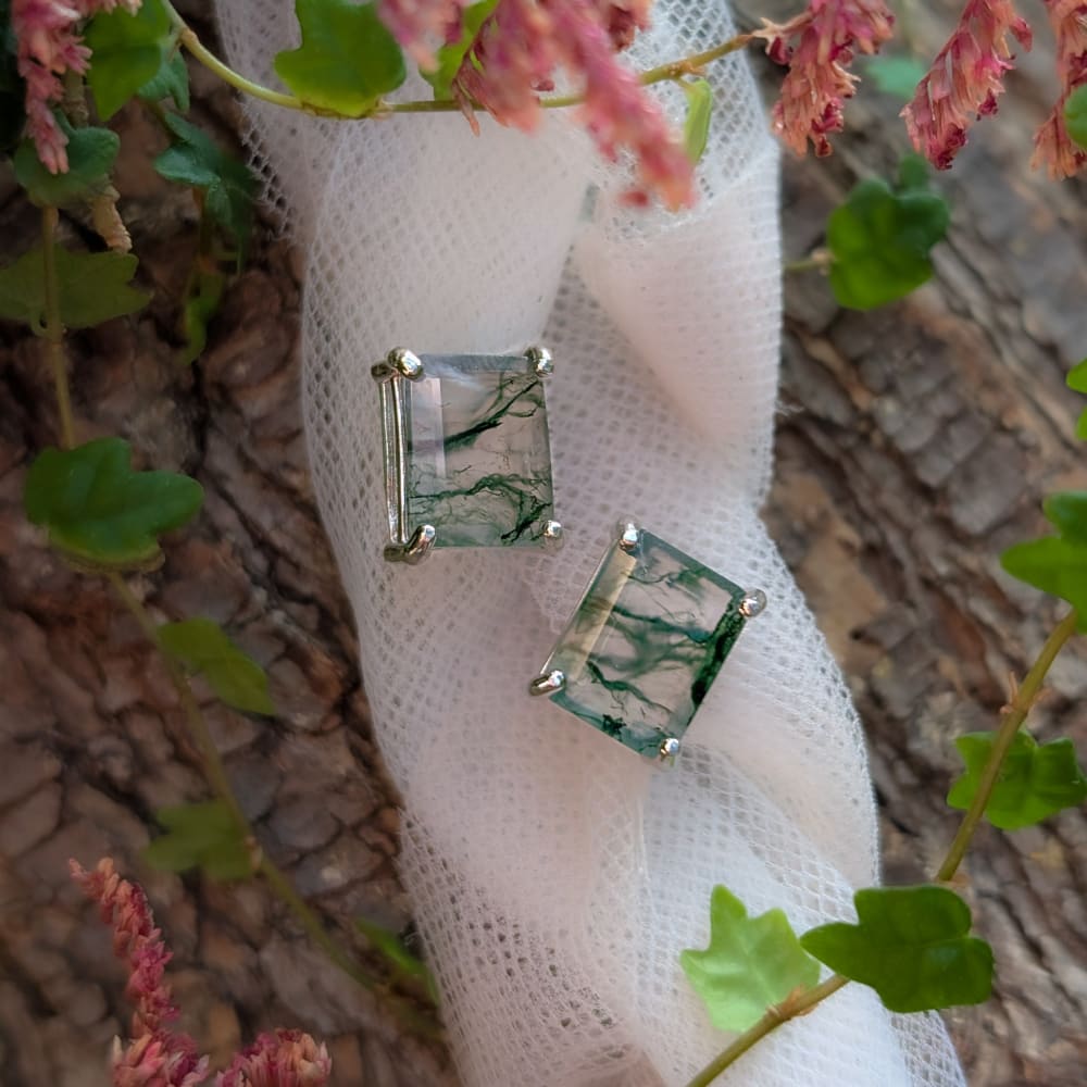 The Audie - Natural Moss Agate Stud Earrings Earrings Handmade Handcrafted