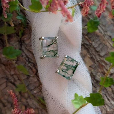 The Audie - Natural Moss Agate Stud Earrings Earrings Handmade Handcrafted