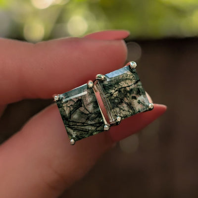 The Audie - Natural Moss Agate Stud Earrings Earrings Handmade Handcrafted