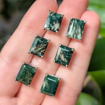 The Audie - Natural Moss Agate Stud Earrings Earrings Handmade Handcrafted