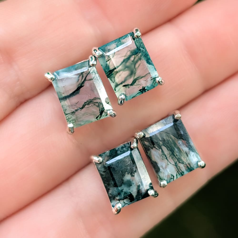 The Audie - Natural Moss Agate Stud Earrings Earrings Handmade Handcrafted
