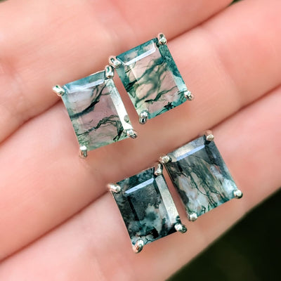The Audie - Natural Moss Agate Stud Earrings Earrings Handmade Handcrafted