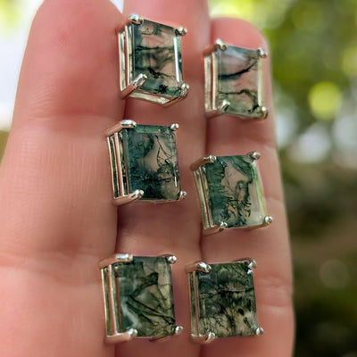 The Audie - Natural Moss Agate Stud Earrings Earrings Handmade Handcrafted