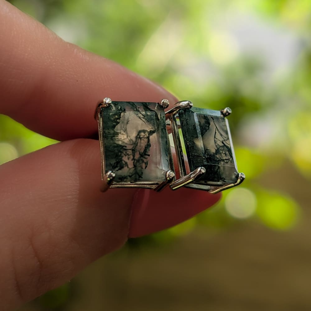 The Audie - Natural Moss Agate Stud Earrings Earrings Handmade Handcrafted