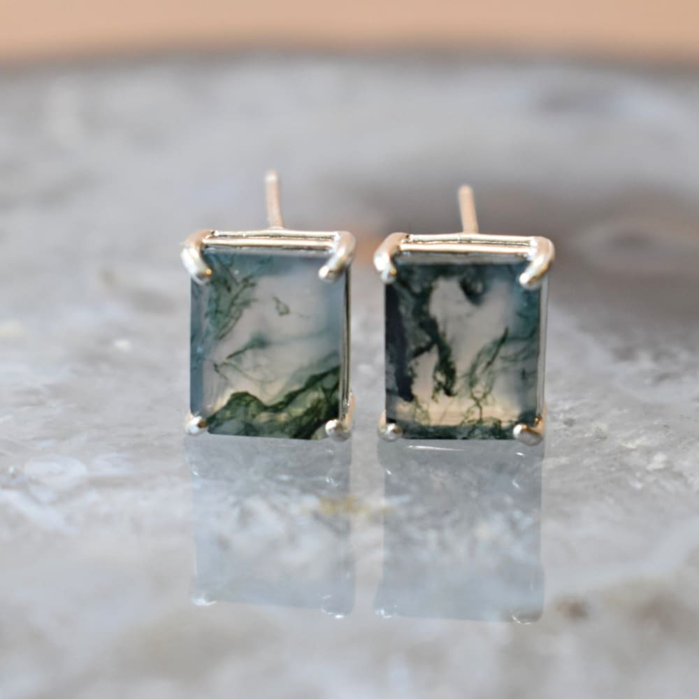 The Audie - Natural Moss Agate Stud Earrings Earrings Handmade JSL Made in USA