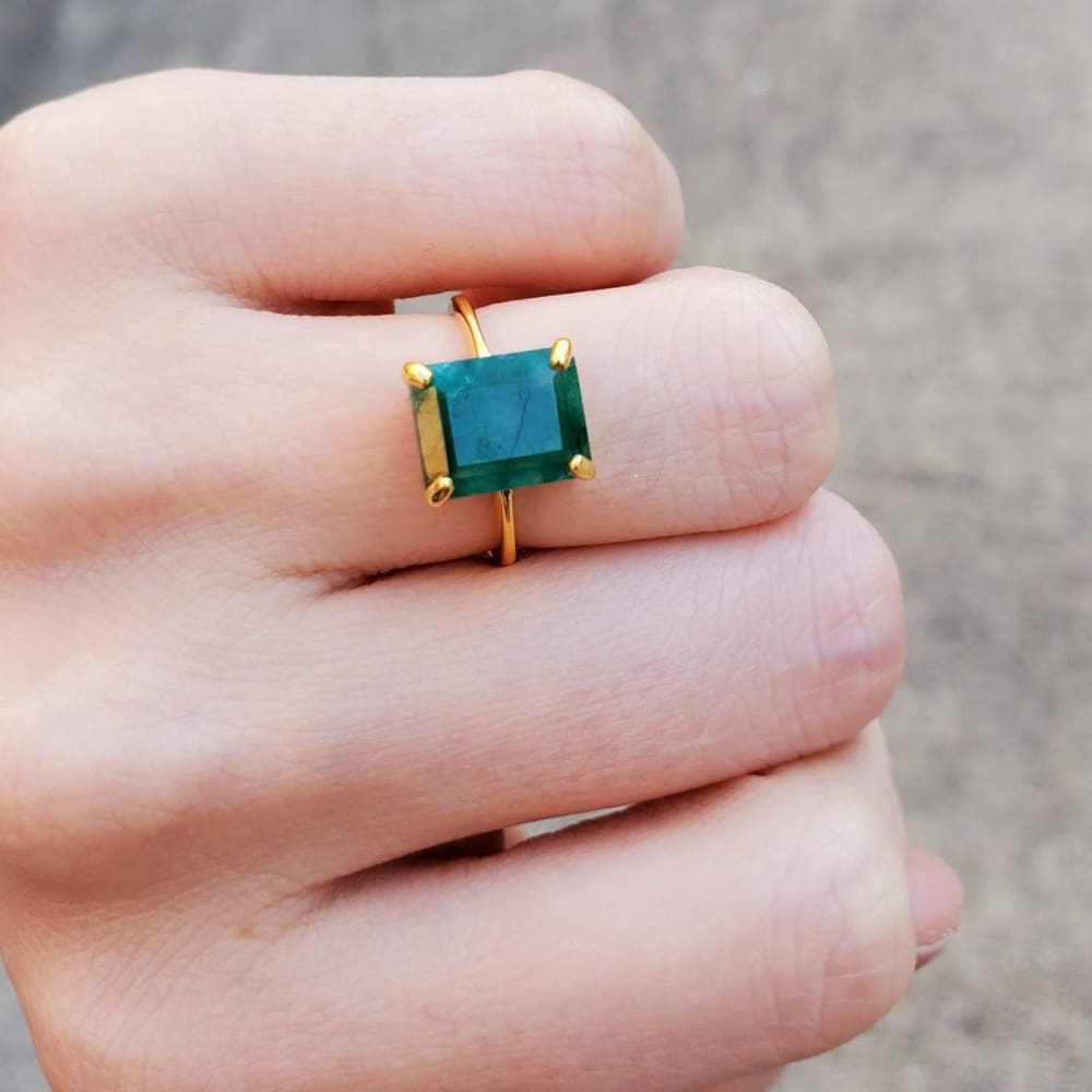 Gold ring with an emerald-cut natural emerald gemstone, The Audrey Natural Emerald