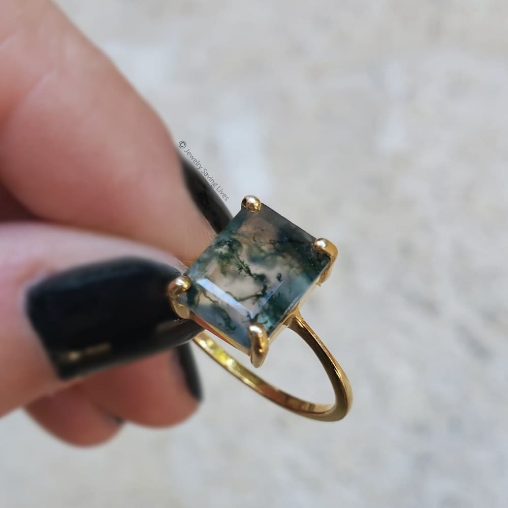 The Audrey- Natural Moss Agate Rings Handmade JSL Made in USA