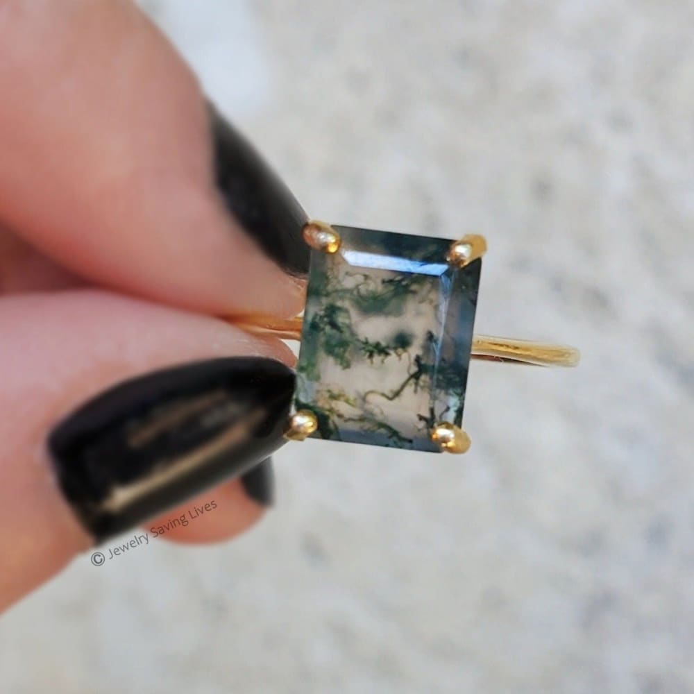 The Audrey- Natural Moss Agate Rings Handmade JSL Made in USA