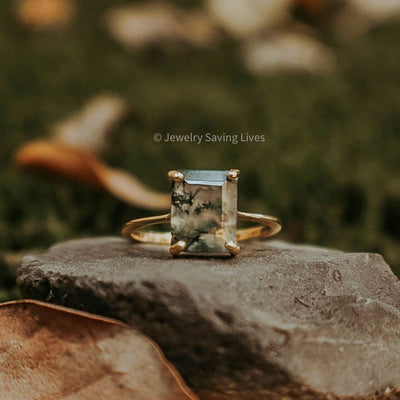 The Audrey- Natural Moss Agate Rings Handmade JSL Made in USA