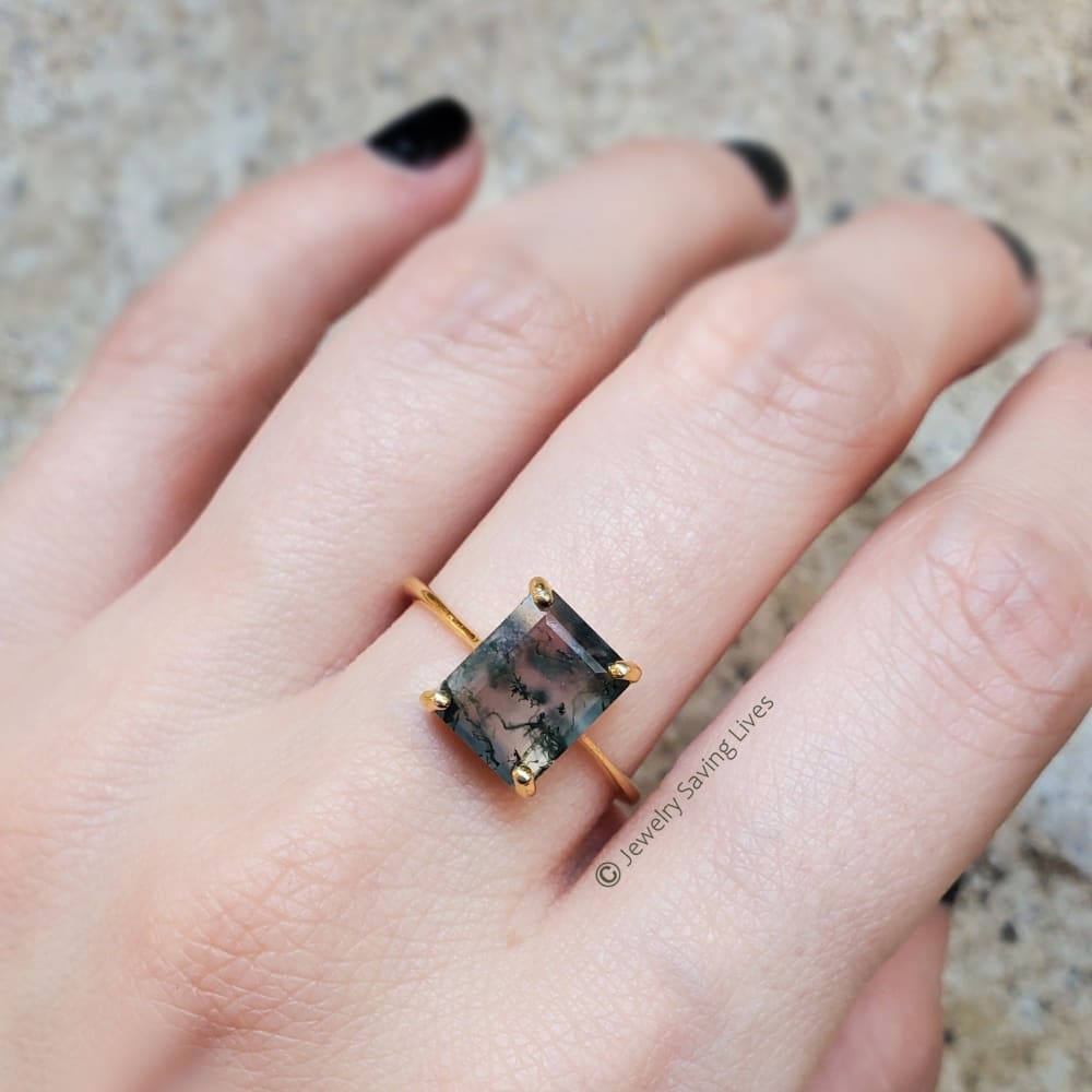 The Audrey- Natural Moss Agate Rings Handmade Handcrafted