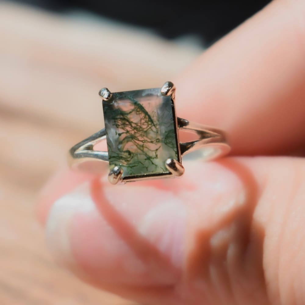 The Audrina - Natural Moss Agate Rings Handmade JSL Made in USA