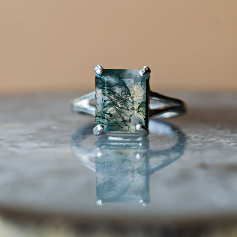 The Audrina - Natural Moss Agate Rings Handmade JSL Made in USA