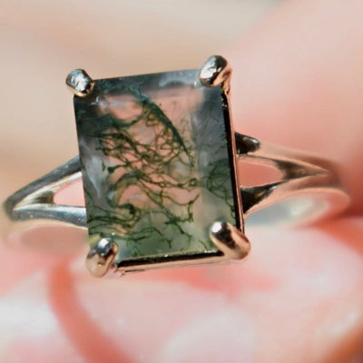 The Audrina - Natural Moss Agate Rings Handmade JSL Made in USA