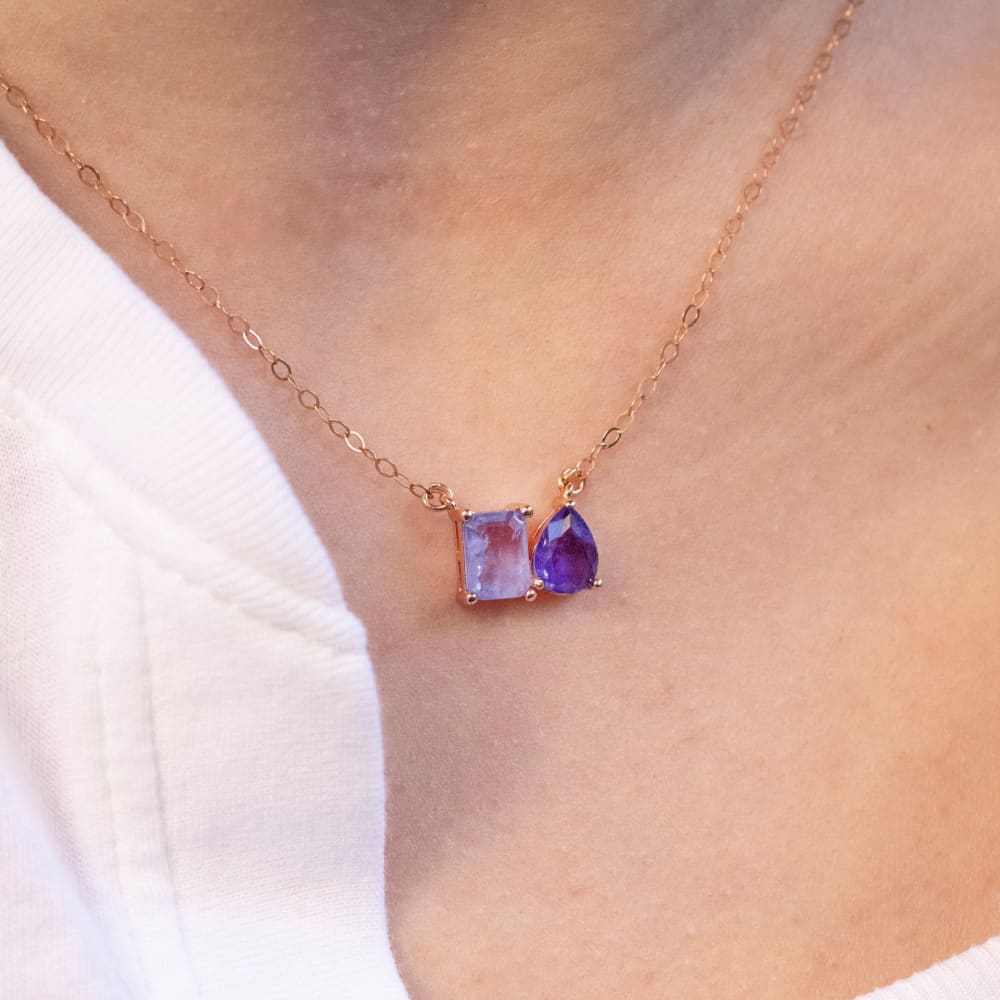 The Aurora - Tanzanite Toi et Moi Necklace Necklaces Handmade Handcrafted