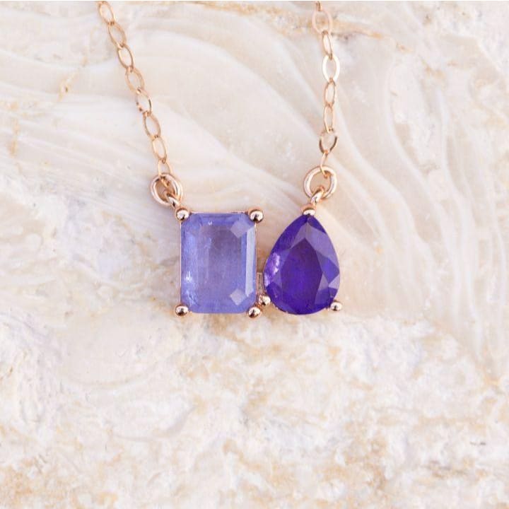 The Aurora - Tanzanite Toi et Moi Necklace Necklaces Handmade Handcrafted