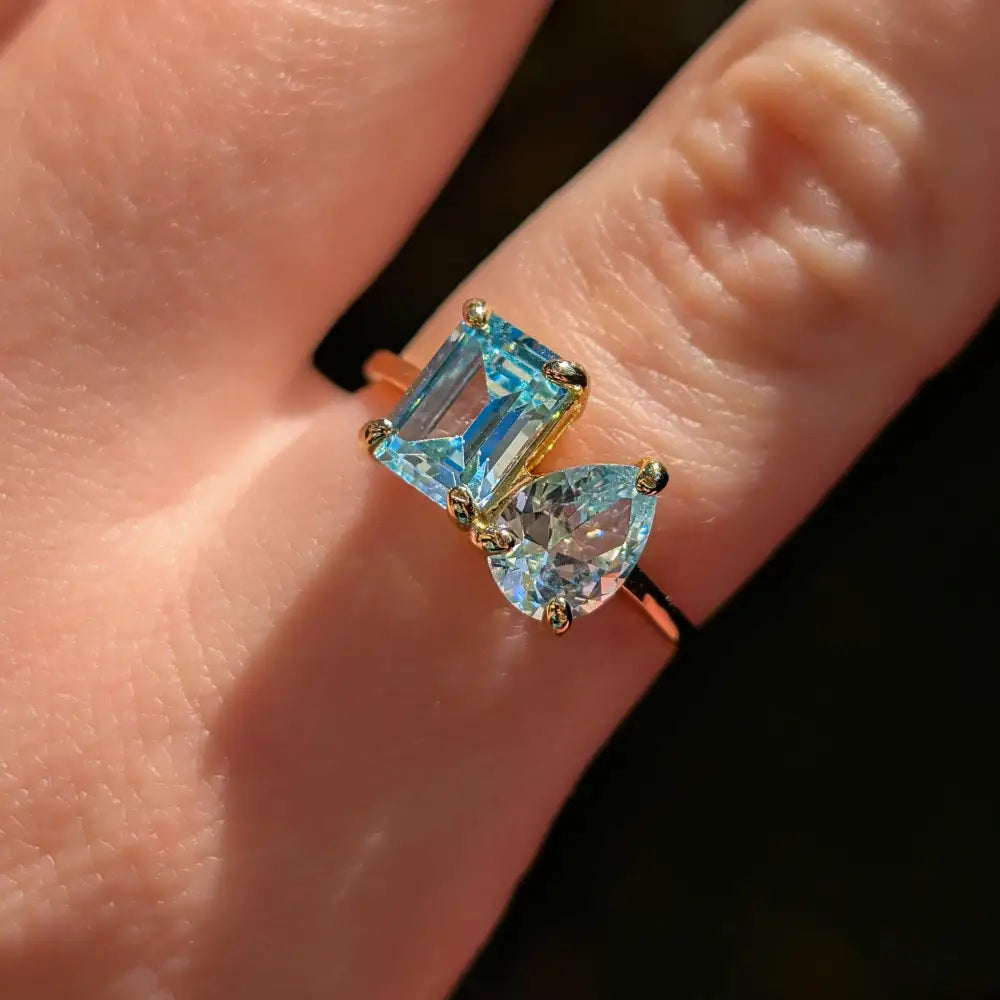 The Aurora - Toi et Moi Aquamarine Ring Rings Handmade Handcrafted