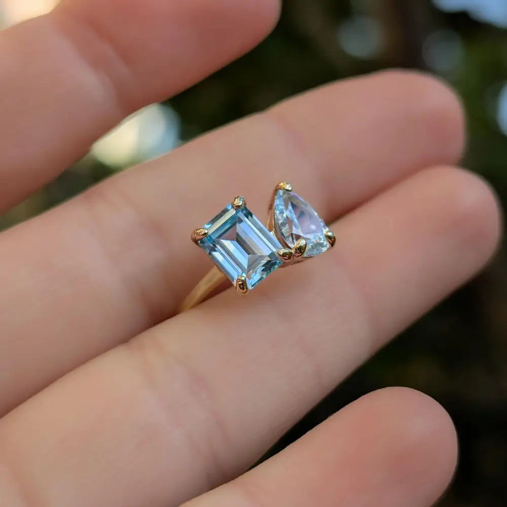 The Aurora - Toi et Moi Aquamarine Ring Rings Handmade Handcrafted