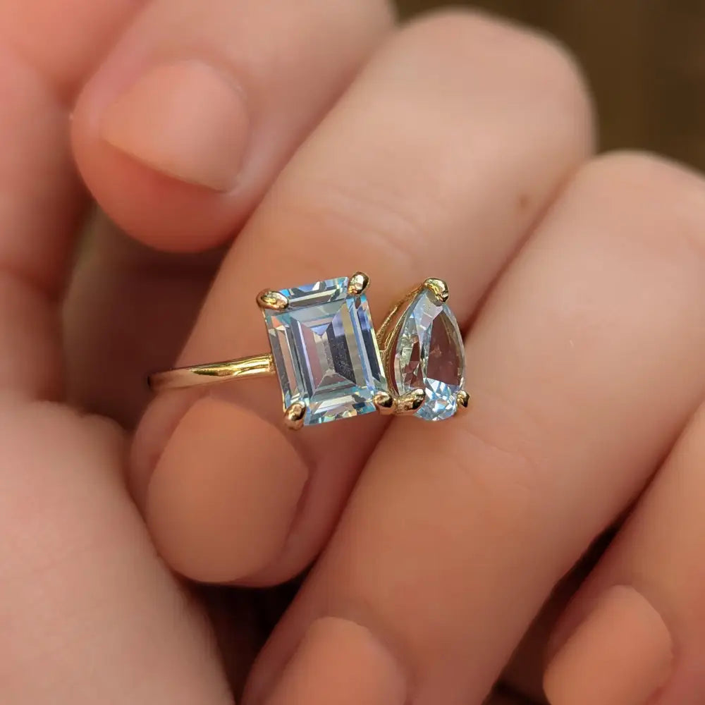 The Aurora - Toi et Moi Aquamarine Ring Rings Handmade Handcrafted