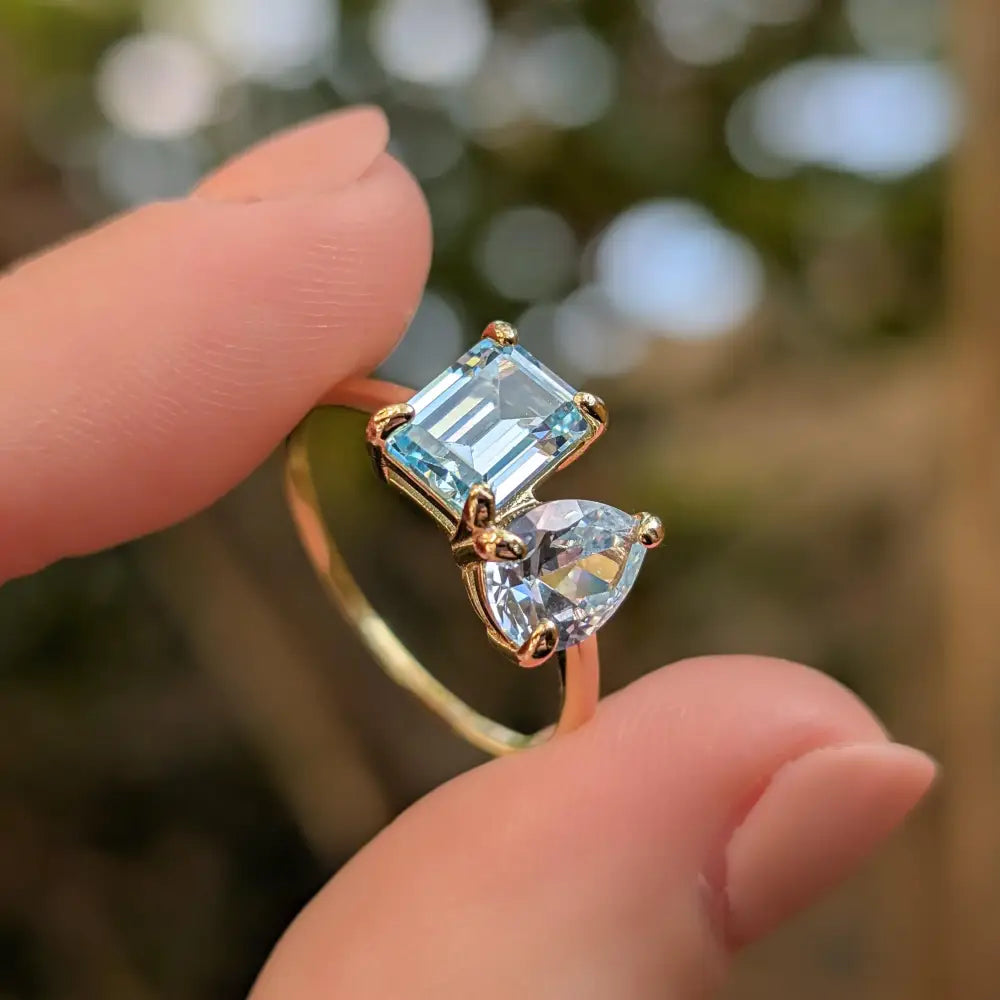 The Aurora - Toi et Moi Aquamarine Ring Rings Handmade Handcrafted