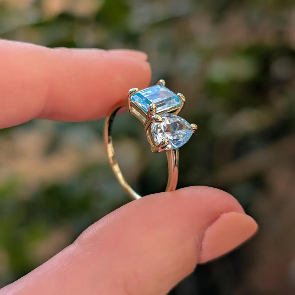The Aurora - Toi et Moi Aquamarine Ring Rings Handmade Handcrafted
