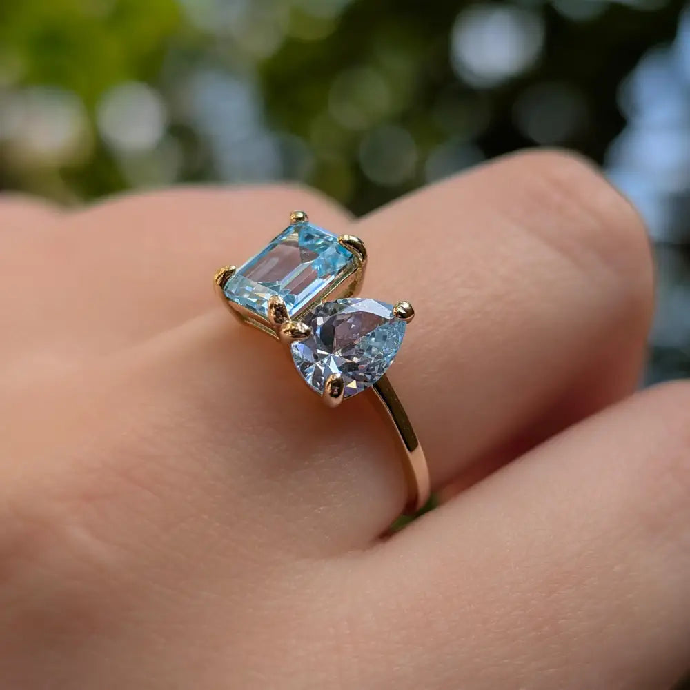 The Aurora - Toi et Moi Aquamarine Ring Rings Handmade Handcrafted