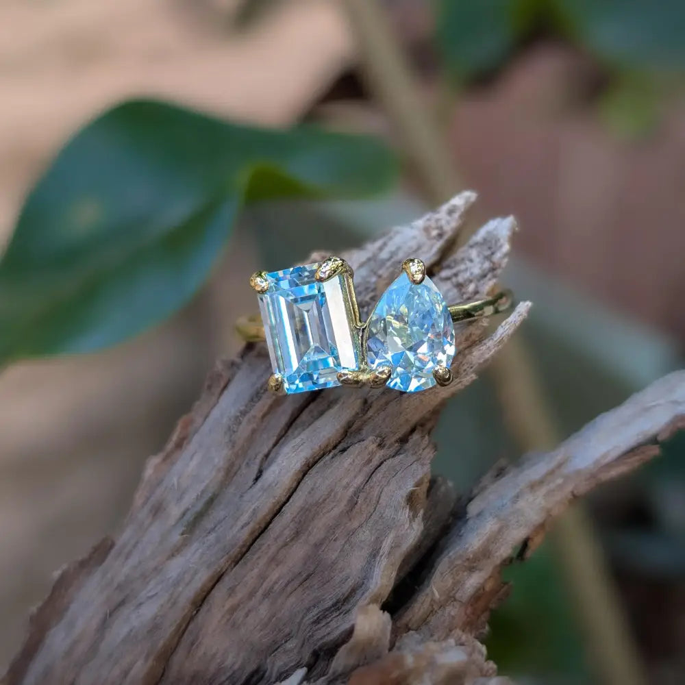 The Aurora - Toi et Moi Aquamarine Ring Rings Handmade Handcrafted