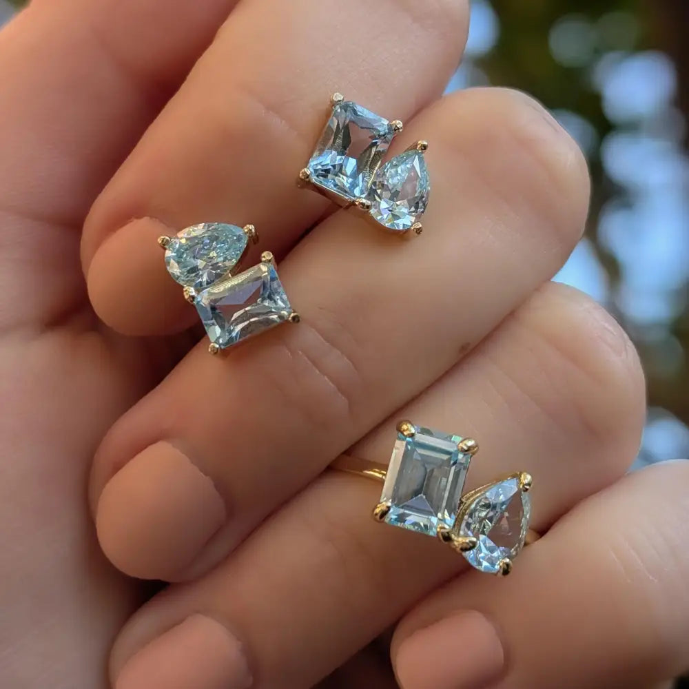 The Aurora - Toi et Moi Aquamarine Ring Rings Handmade Handcrafted