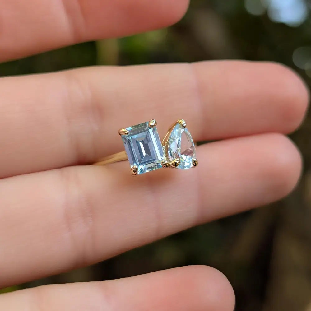 The Aurora - Toi et Moi Aquamarine Ring Rings Handmade Handcrafted