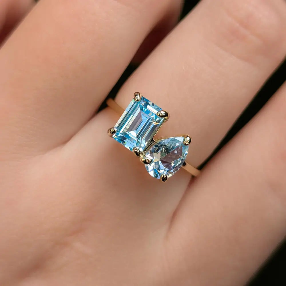 The Aurora - Toi et Moi Aquamarine Ring Rings Handmade Handcrafted