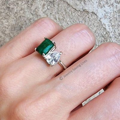 The Aurora - Toi et Moi Emerald and Topaz Rings Handmade Handcrafted