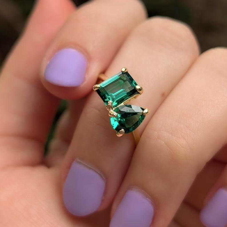The Aurora - Toi et Moi Emerald Ring Rings Handmade Handcrafted