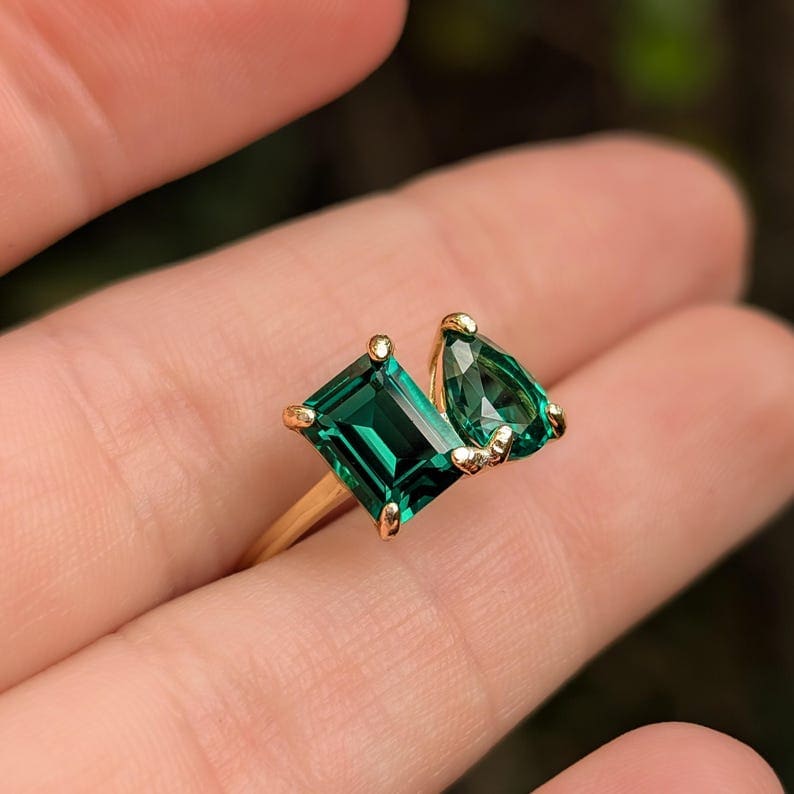The Aurora - Toi et Moi Emerald Ring Rings Handmade Handcrafted