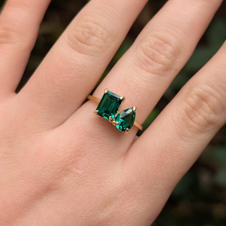 The Aurora - Toi et Moi Emerald Ring Rings Handmade Handcrafted