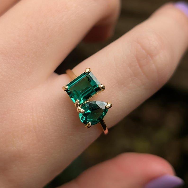The Aurora - Toi et Moi Emerald Ring Rings Handmade Handcrafted