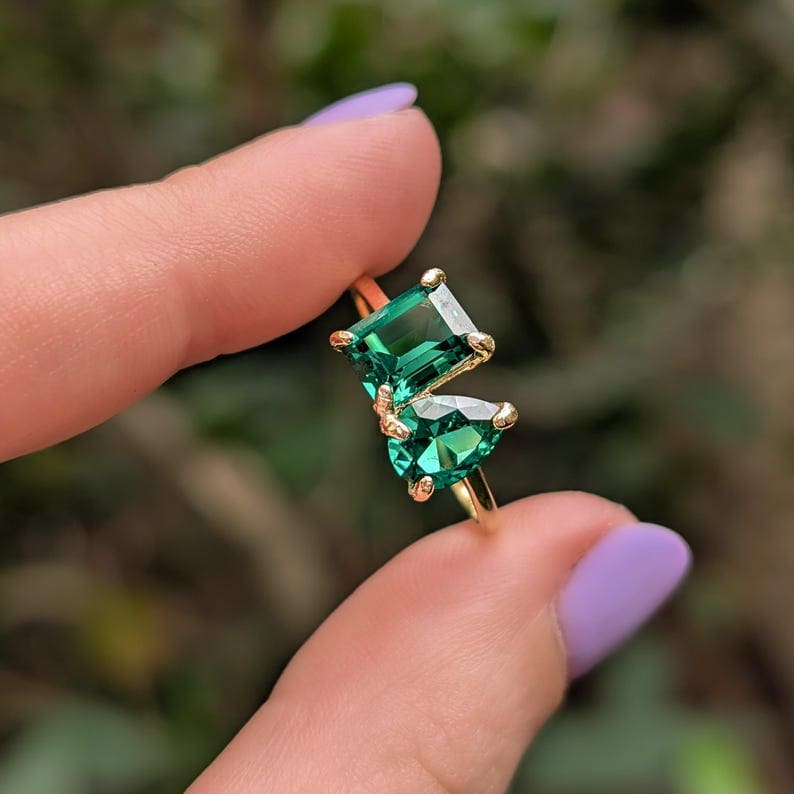 The Aurora - Toi et Moi Emerald Ring Rings Handmade Handcrafted