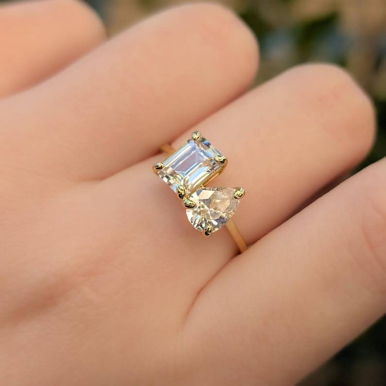 The Aurora - Toi et Moi Moissanite Ring Rings Handmade Handcrafted