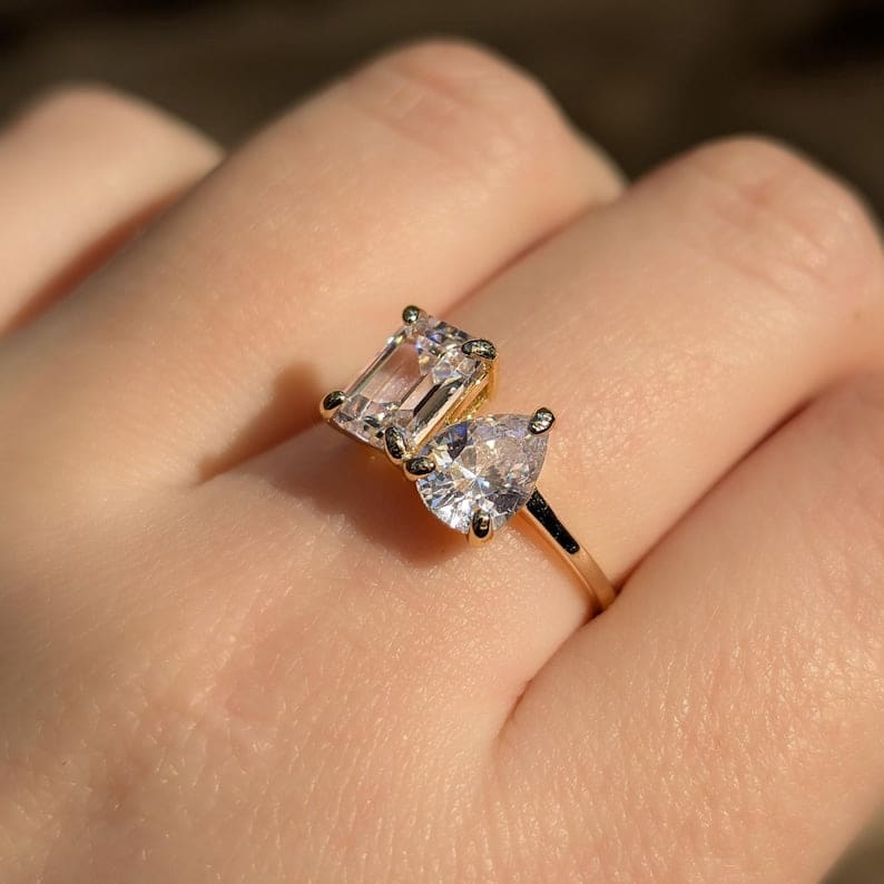 The Aurora - Toi et Moi Moissanite Ring Rings Handmade Handcrafted