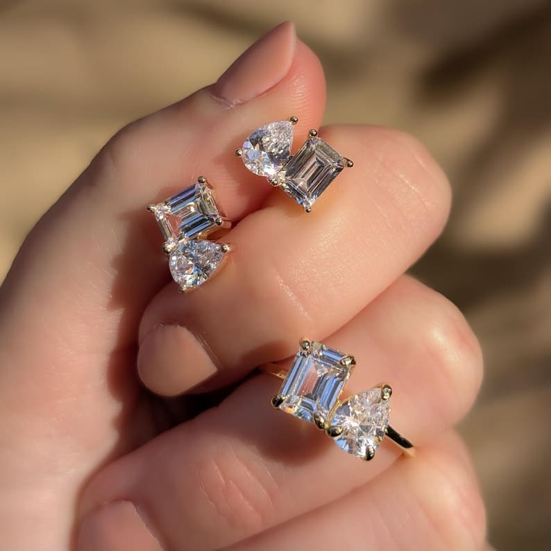 The Aurora - Toi et Moi Moissanite Ring Rings Handmade Handcrafted