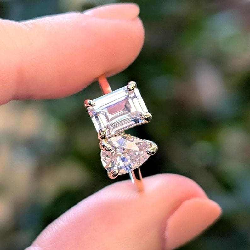 The Aurora - Toi et Moi Moissanite Ring Rings Handmade Handcrafted