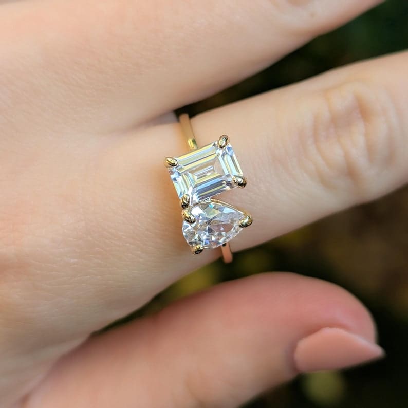 The Aurora - Toi et Moi Moissanite Ring Rings Handmade Handcrafted