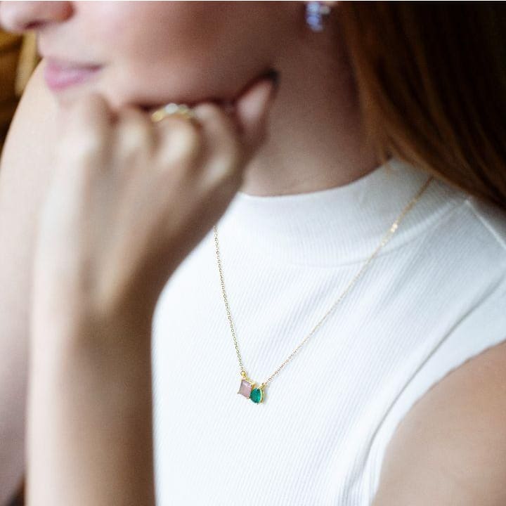 The Aurora - Watermelon Tourmaline Toi et Moi Necklace Necklaces Handmade Handcrafted